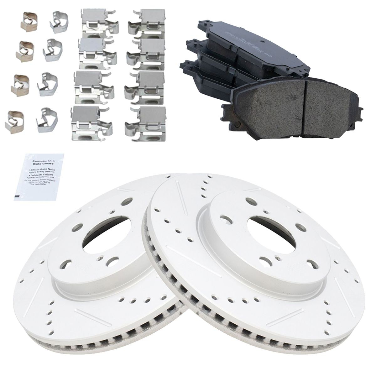 TRQ Front Metallic Brake Pad & Performance Drilled Slotted Coated Rotor New