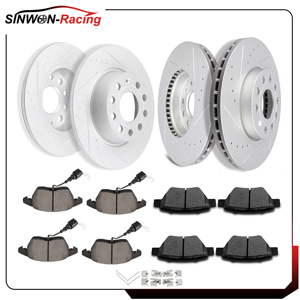 Front Rear Brake Discs Rotor Slot Ceramic Pads For Vw Golf 2010 – 2014 2.0L TDI