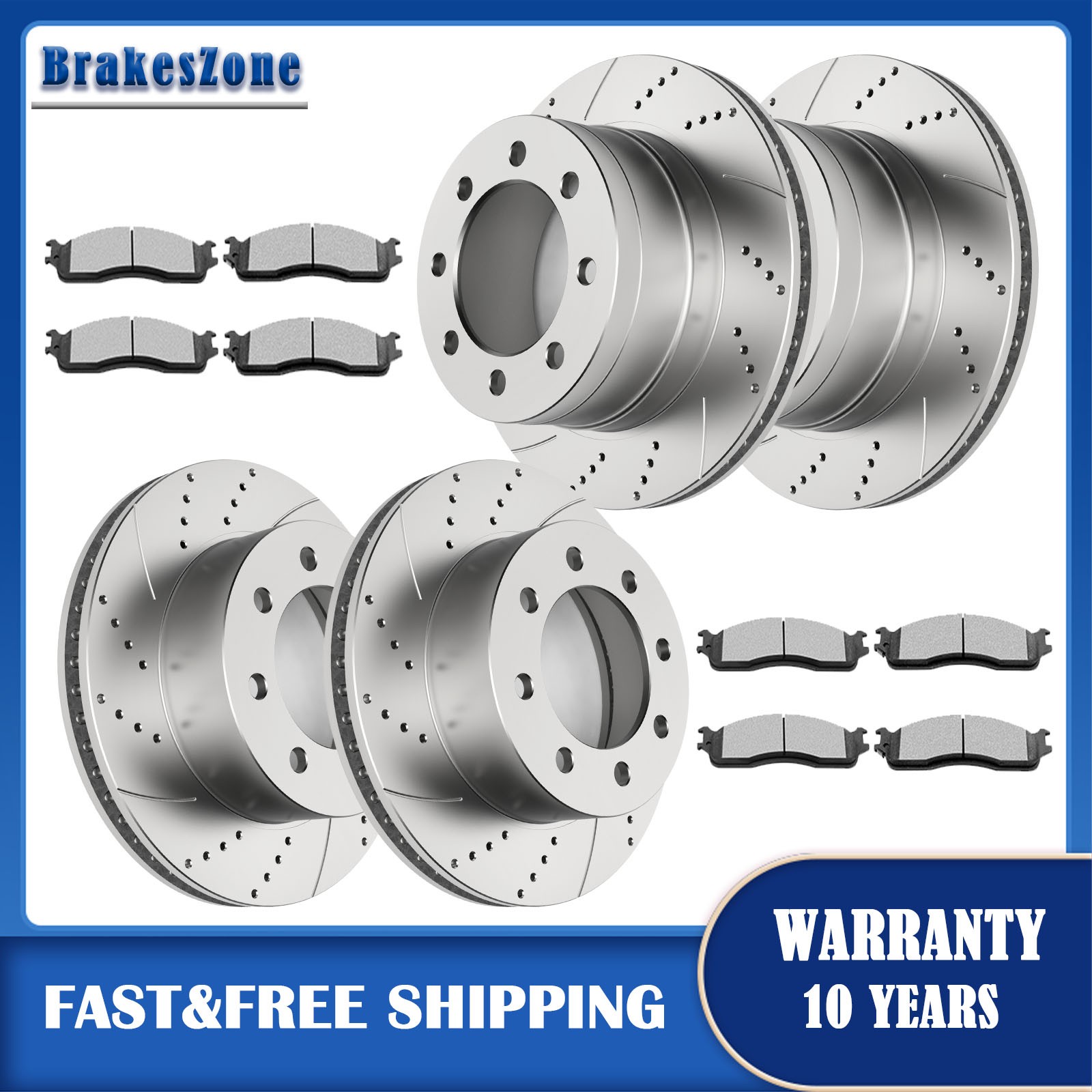 Front and Rear Brake Rotors Pads fit for Dodge RAM 1500 2500 3500 Drilled Brakes