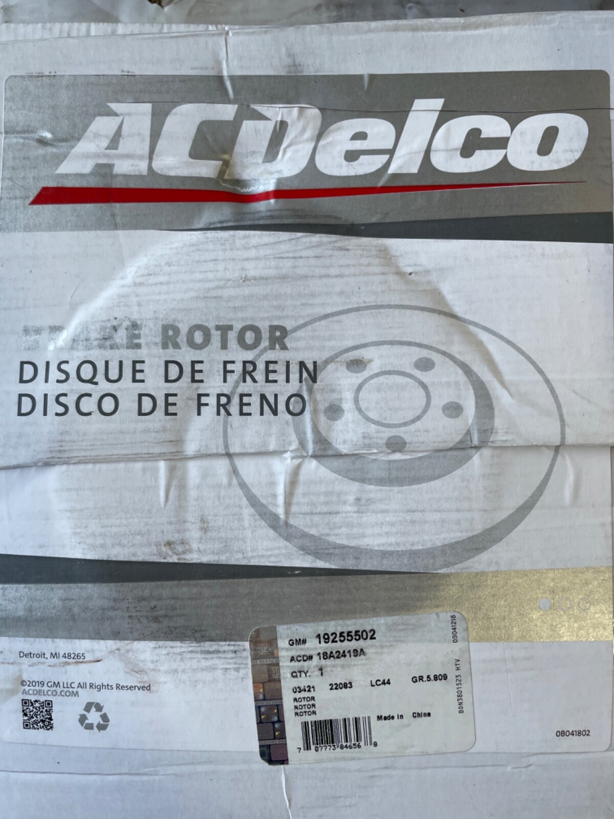 ACDelco Brake Rotor ACD#18A2419A GM#19255502