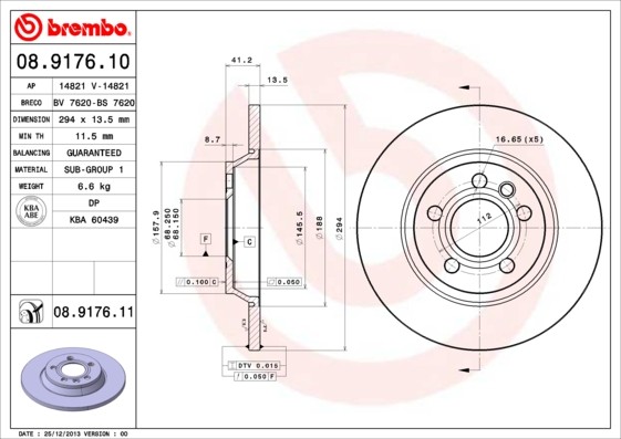 Brembo 08.9176.11 Brake Disc for Ford, Seat, VW