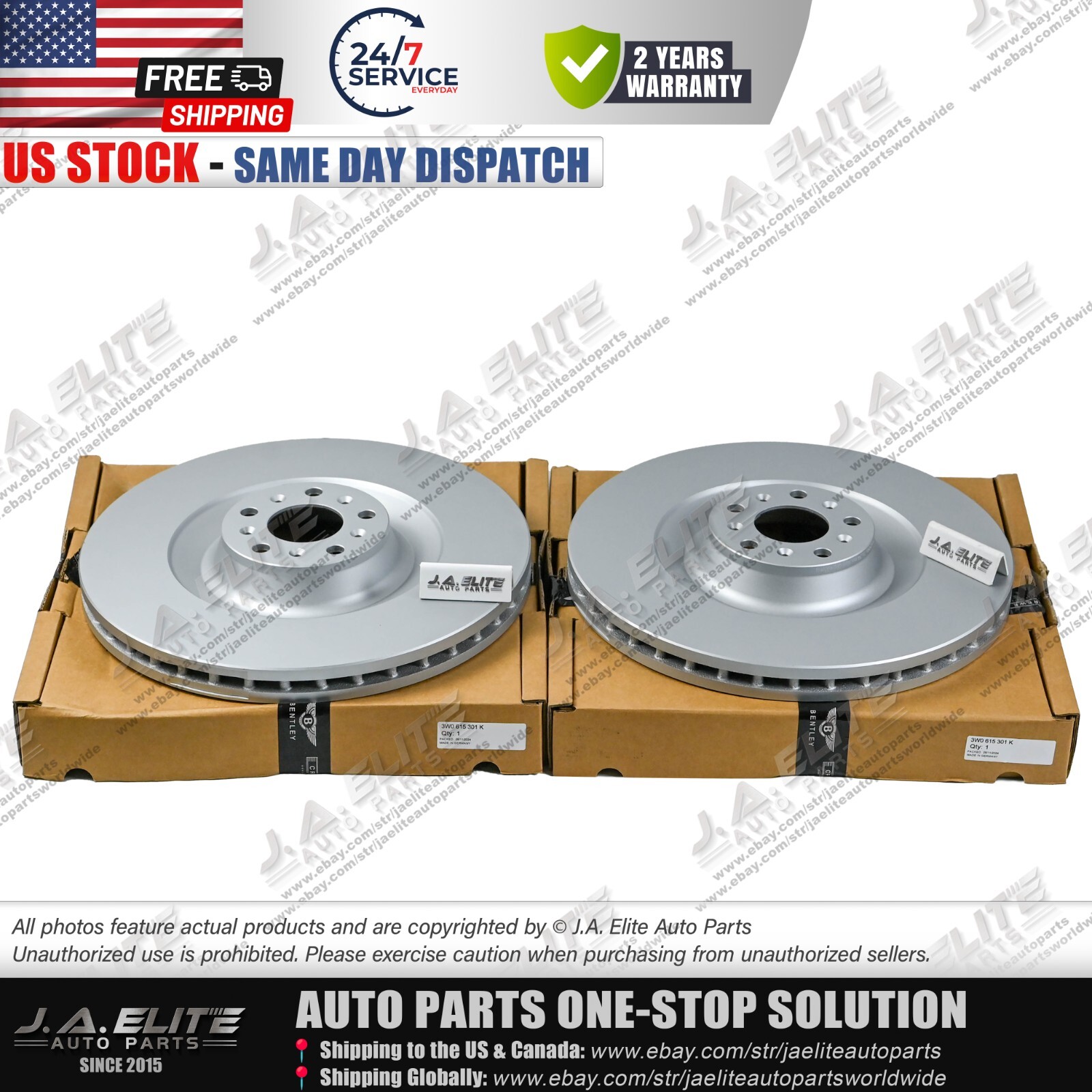 2pcs Front Brake Discs Set fit Bentley Continental GT, Flying Spur 3W0615301K