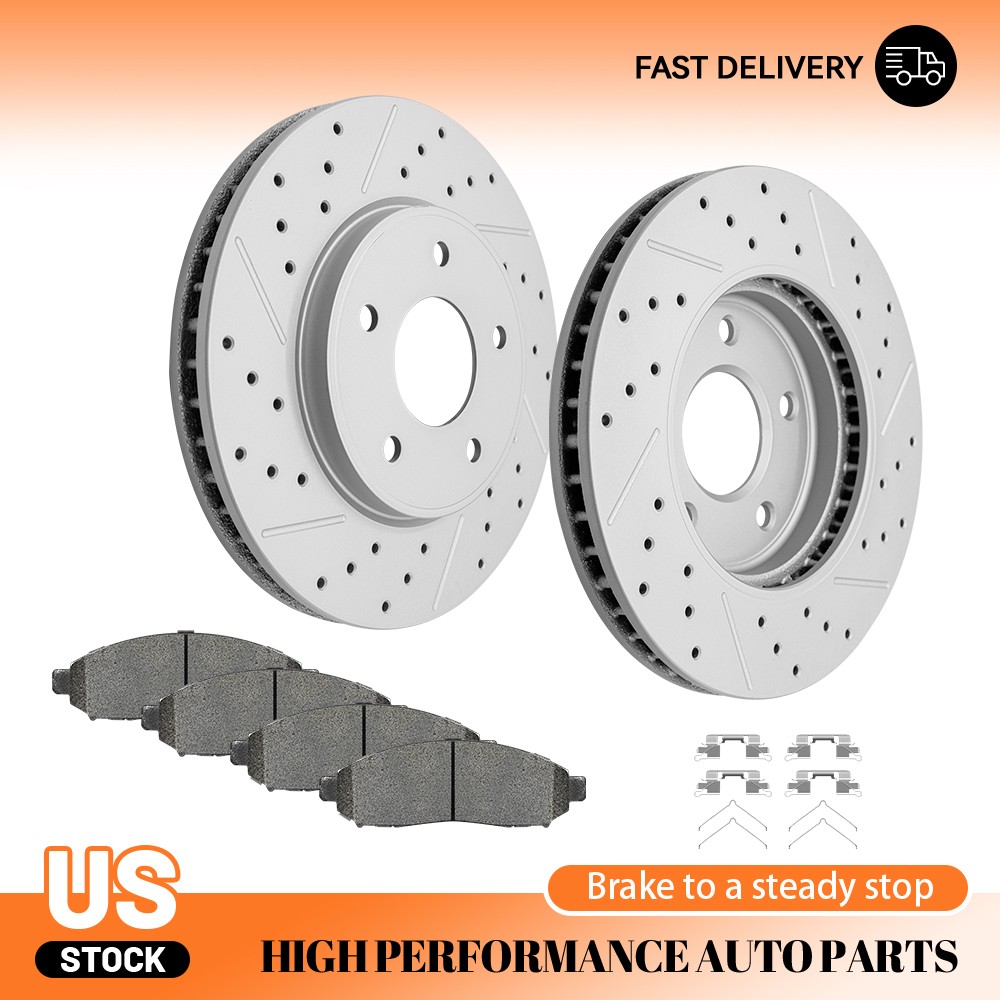 11.14″ Front Drilled Disc Rotors & Brake Pads Set for 2011 2012 2013 Nissan Leaf