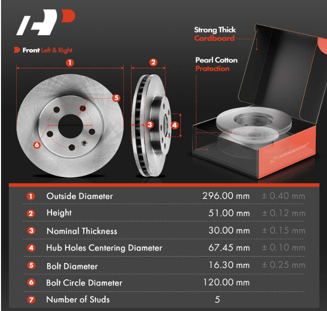 PAIR – A-Premium 11.65 inch (296mm) Front Vented Disc Brake Rotors