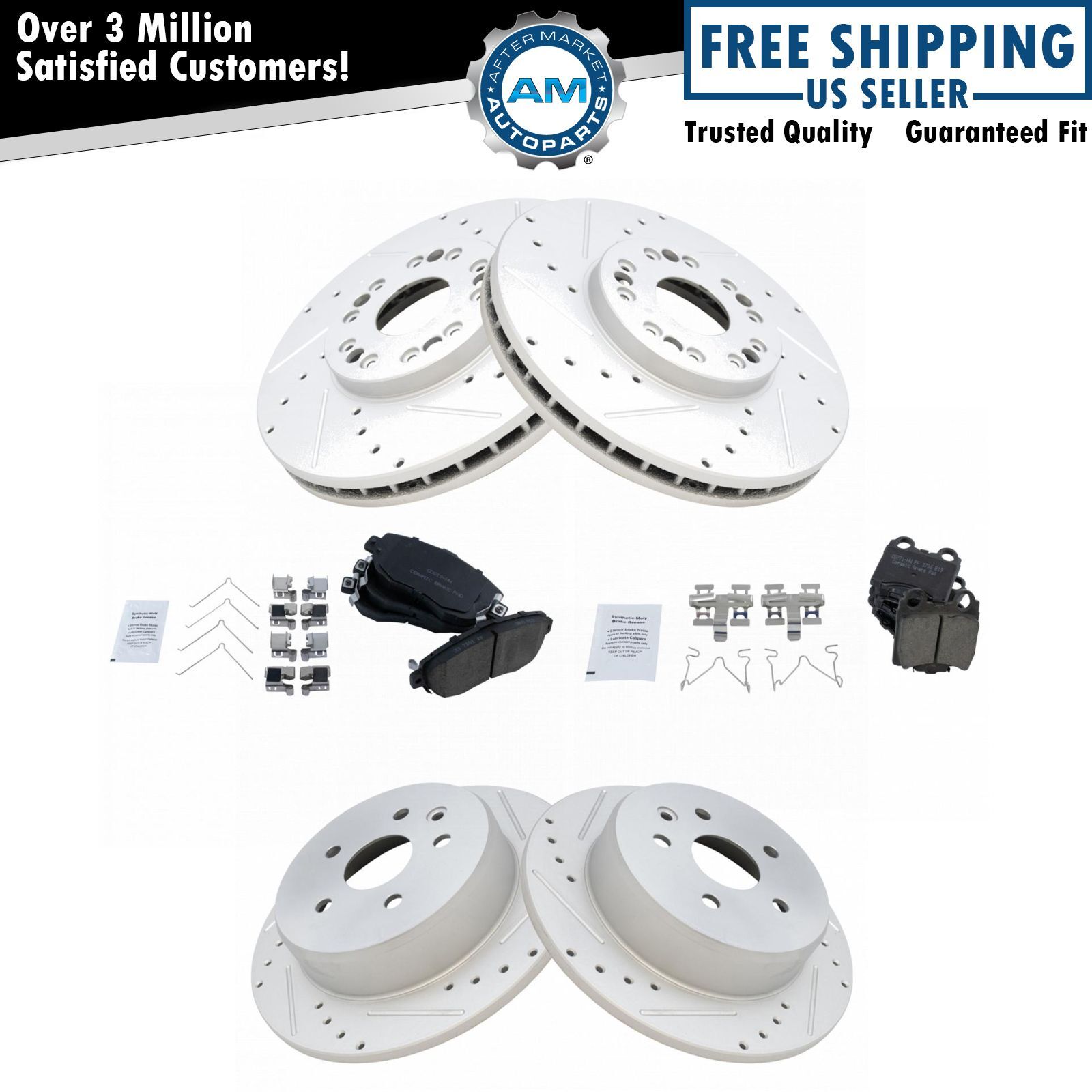 Rotor Brake Pad Posi Ceramic Performance Drilled Slotted Front Rear Kit