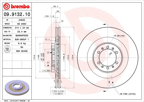 Brembo 09.9132.10 Brake Disc for Mitsubishi, Mitsubishi (BJC)