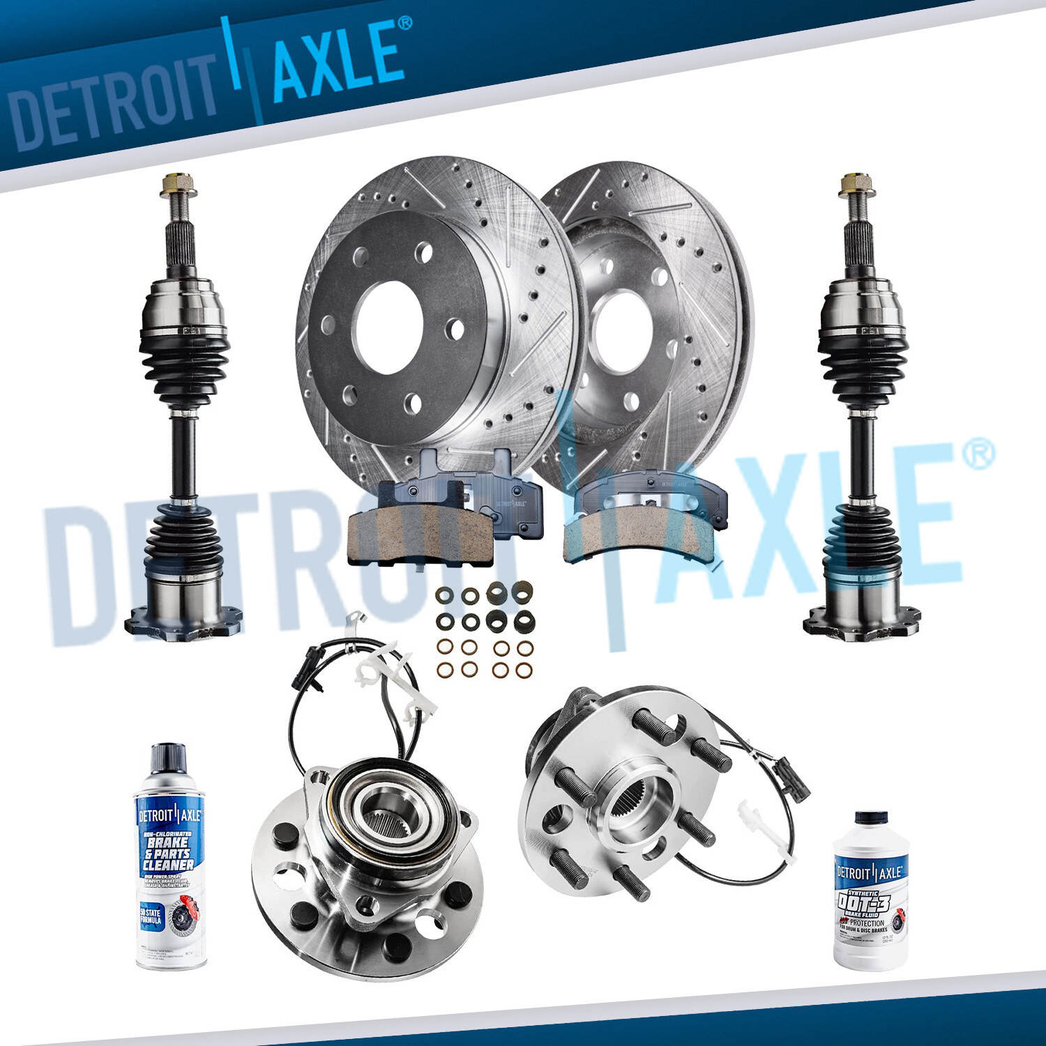 4WD Front Drilled Rotors Pads Wheel Bearings Axles for Chevy GMC K1500 Cadillac