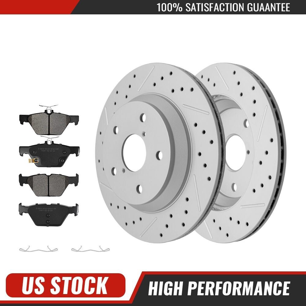 Rear Drilled Slotted Disc Rotors +Brake Pads Kit for Subaru Forester 2019 – 2024