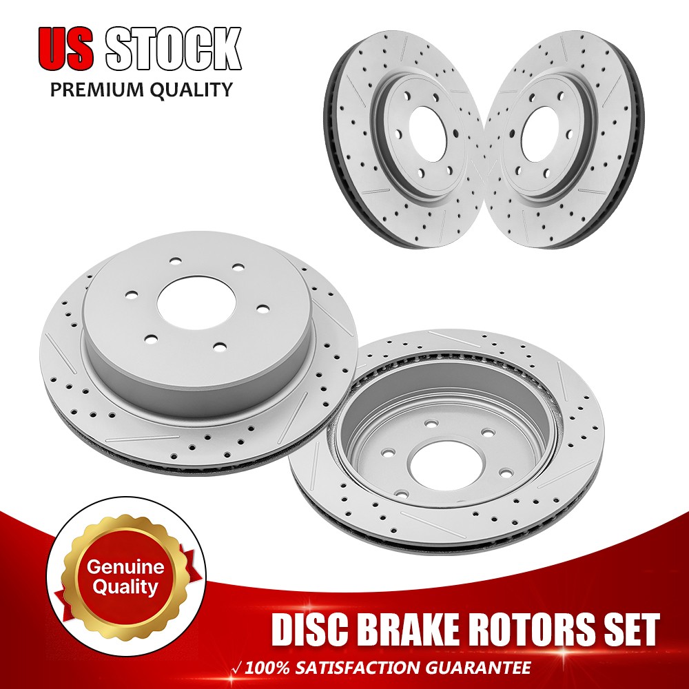 13.78 inch Front 13.58 inch Rear Drilled Brake Rotors For 2017-2023 Nissan Titan
