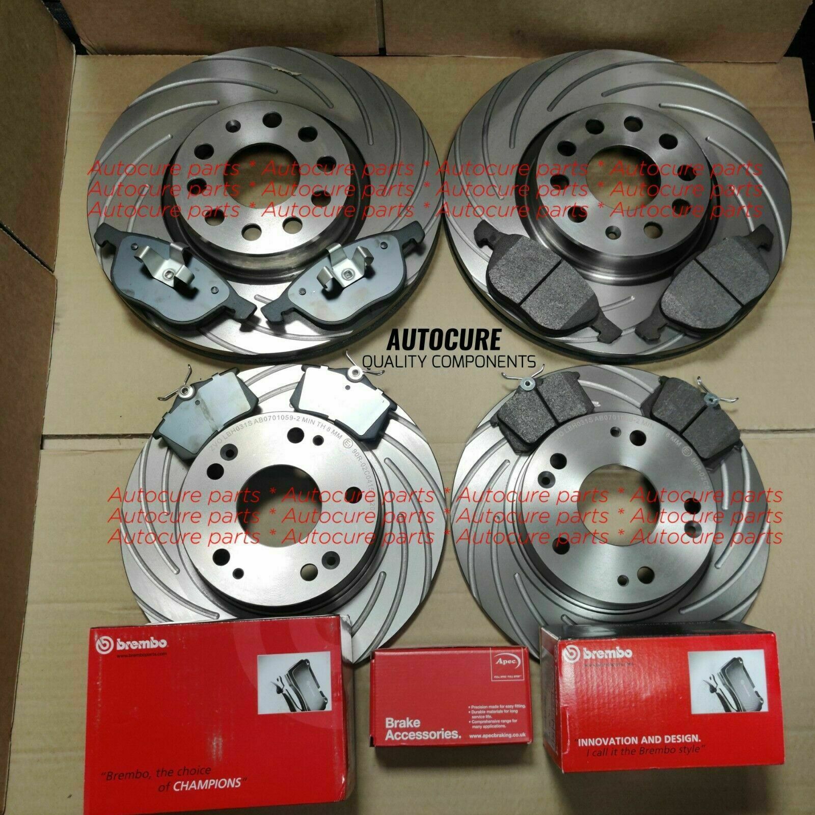 FOR AUDI TT COUPE QUATTRO 8N FRONT REAR GROOVED BRAKE DISCS + BREMBO PAD