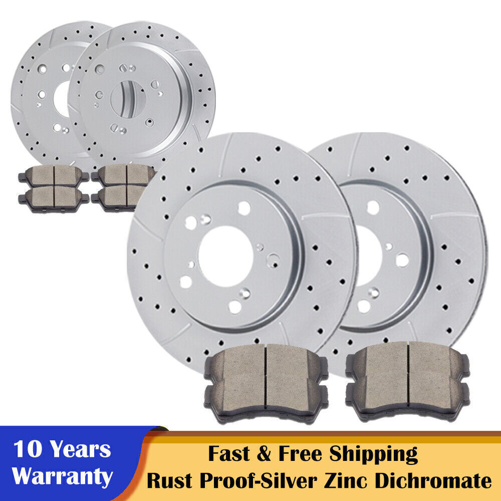 Front Rear Drilled Slotted Rotors and Brake Pads for Honda Odyssey Brakes Kits