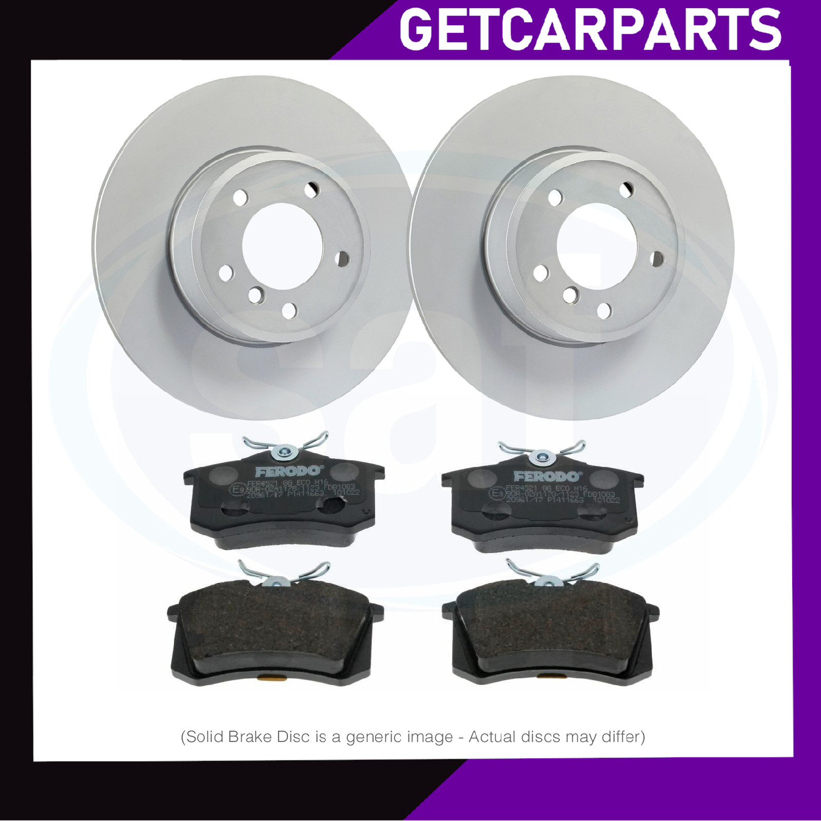 VW Polo Saloon 2002+ Pair Rear Solid Brake Discs/Pads 1.4/1.6/1.9