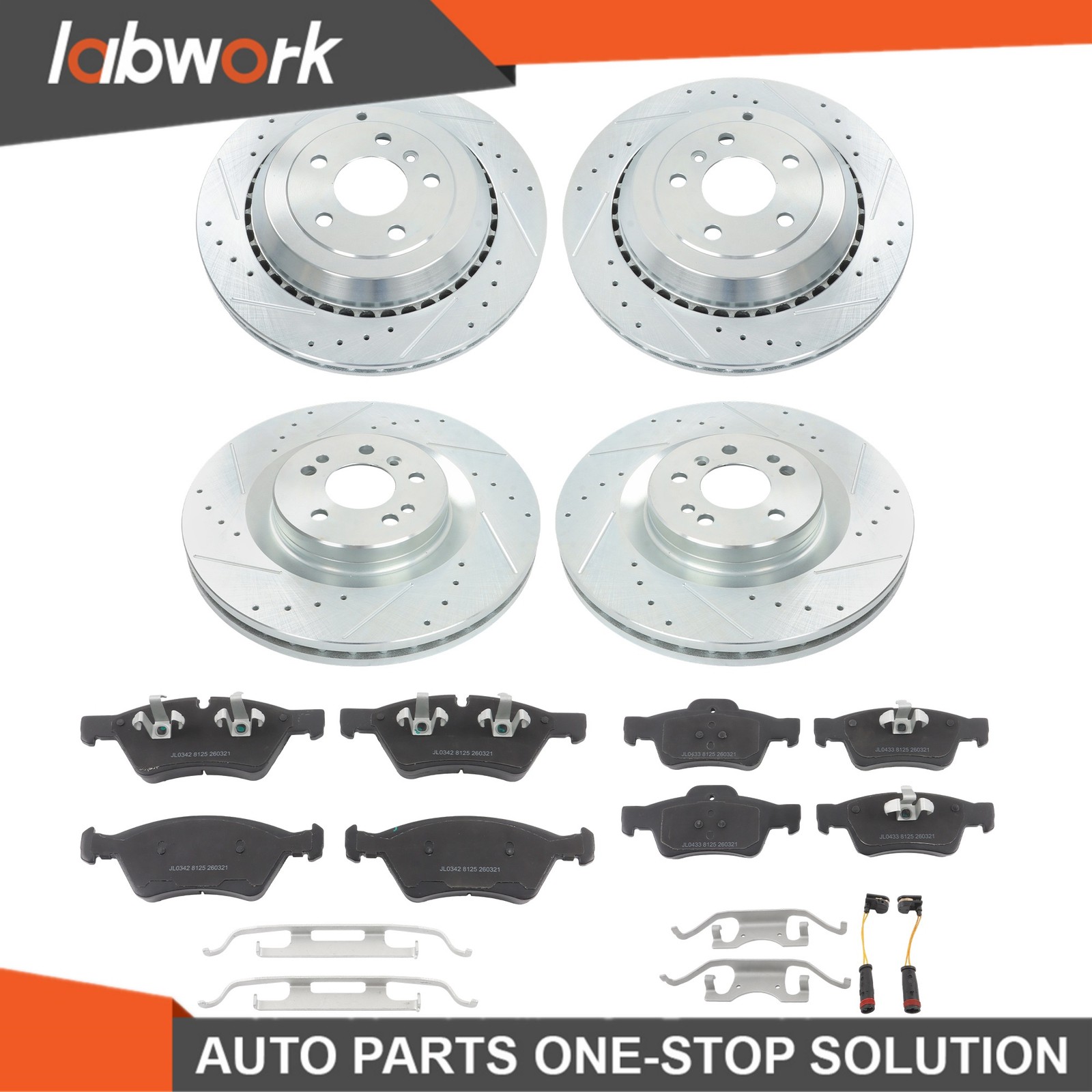 Labwork Front & Rear Drilled Brake Rotors & Ceramic Pads For Mercedes-BenzW164