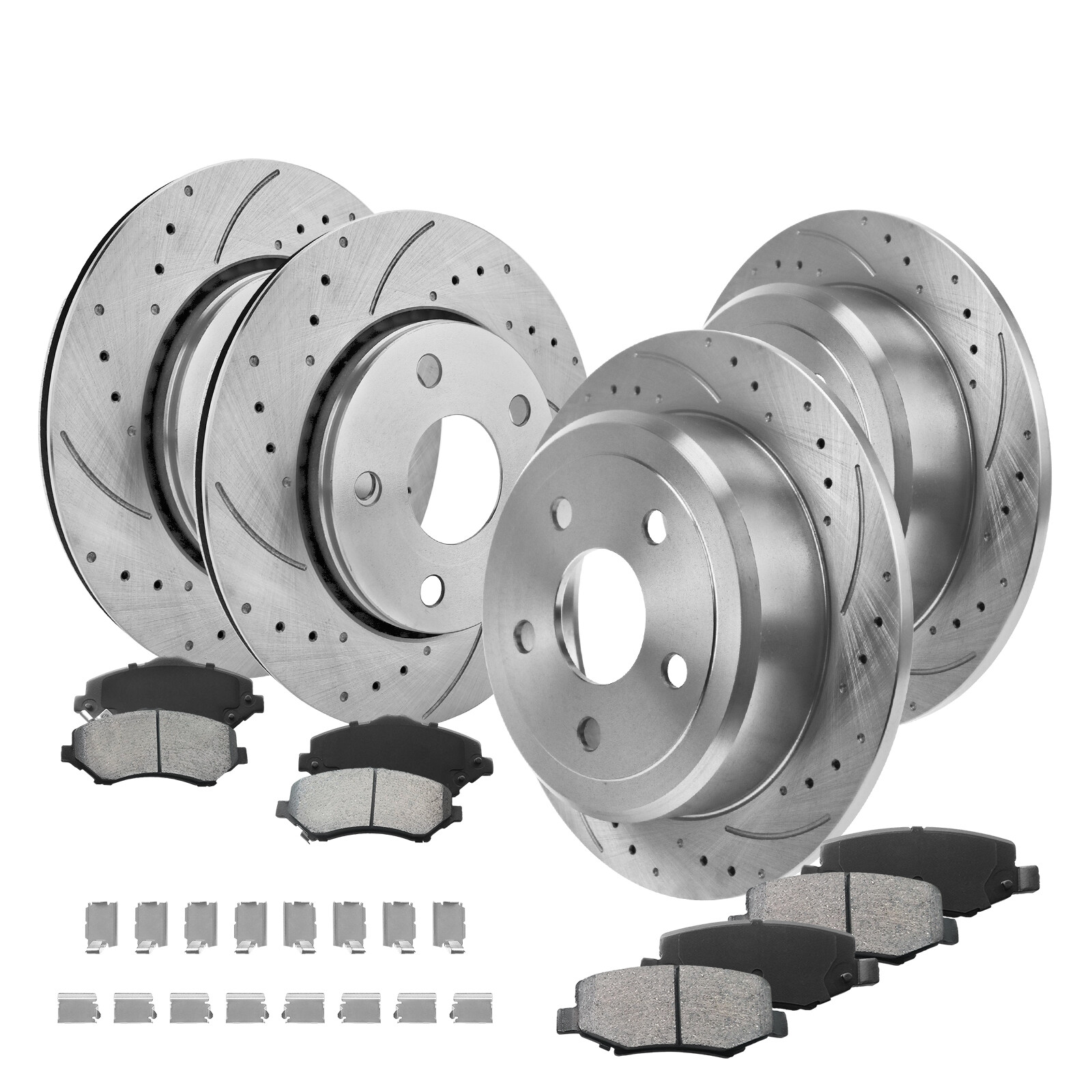 Brake Kit for Jeep Wrangler JK Front and Rear Brake Rotors Ceramic Brake Pads