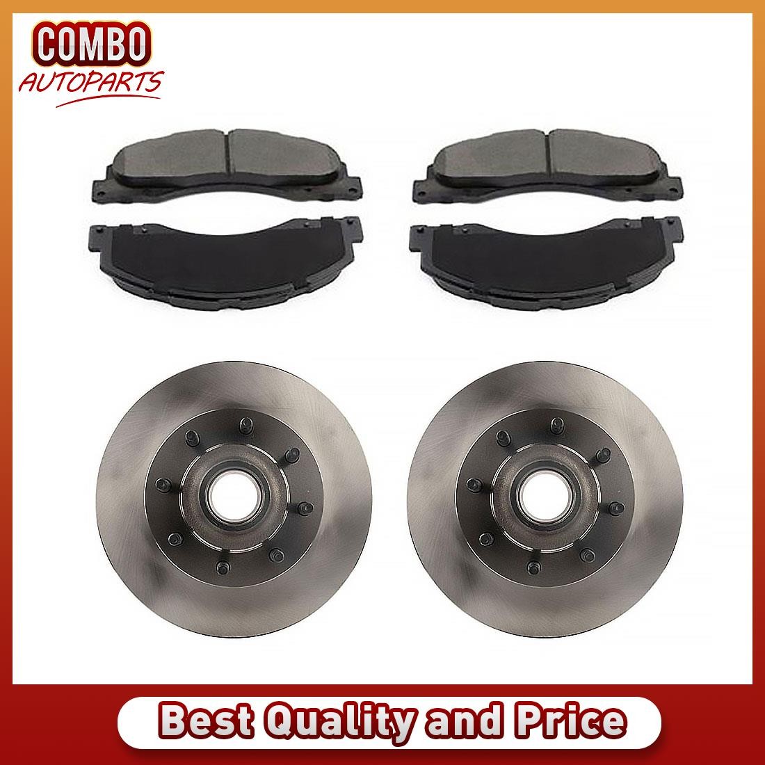 Front Disc Rotor w/ Hub Assembly and Brake Pads for 2008-2014 Ford E-150