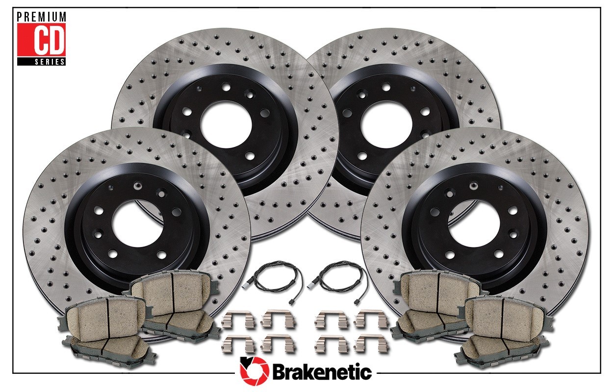 F&R BRAKENETIC Premium Drilled Brake Rotors + Ceramic Pads+Sensors 56.34191.22.1