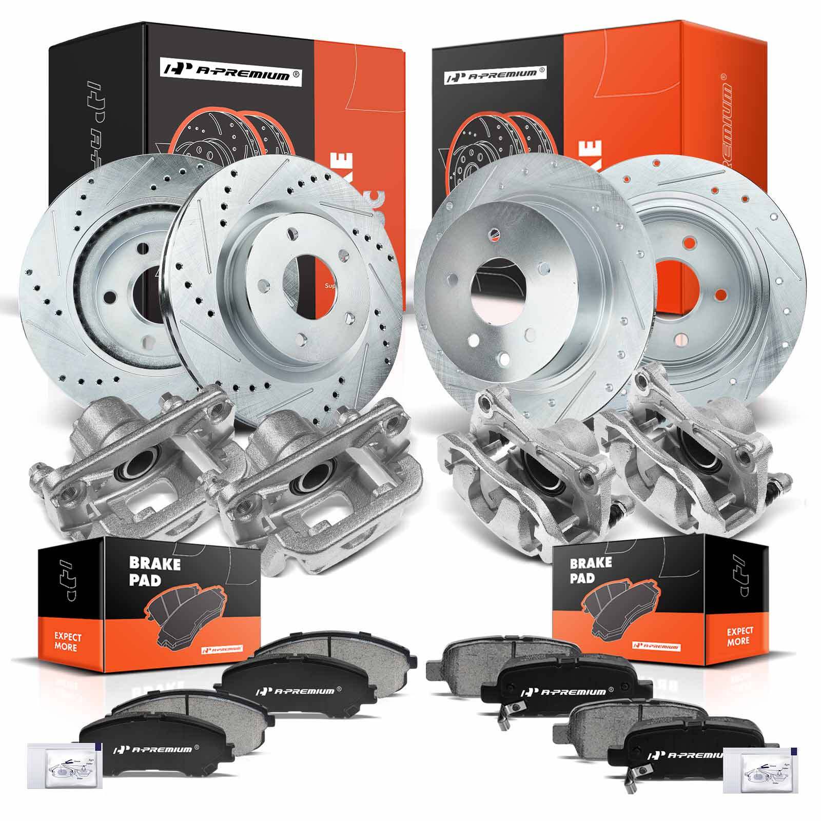 Front & Rear Drilled Rotor & Brake Pads + Brake Caliper for Nissan Altima 07-10