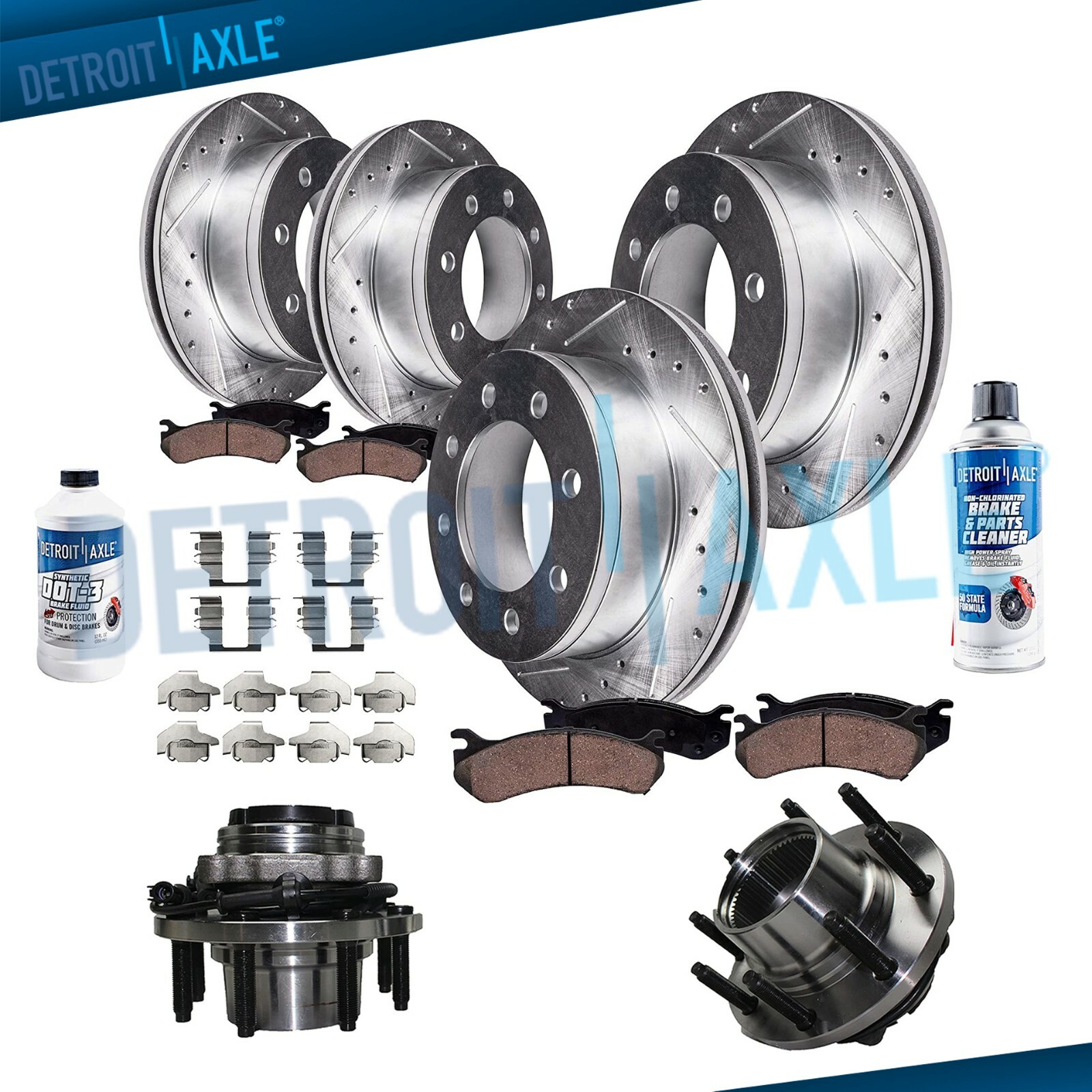 Front & Rear Drilled Rotor Ceramic Brake Pad Bearing for 03- 04 F-250 F-350 4×4