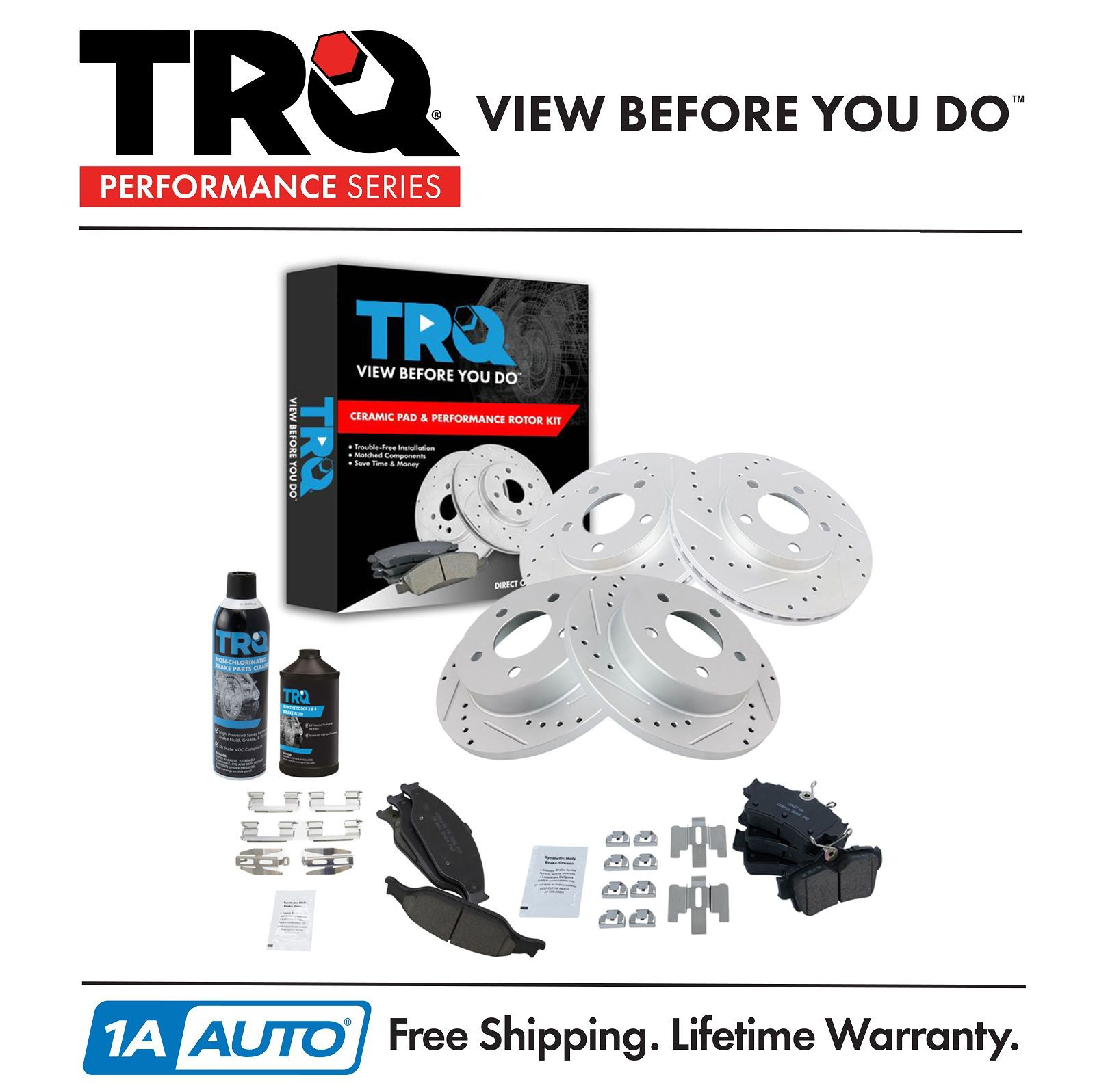 TRQ Rotor & Brake Pad Kit w/Chemicals Ceramic Performance Front Rear