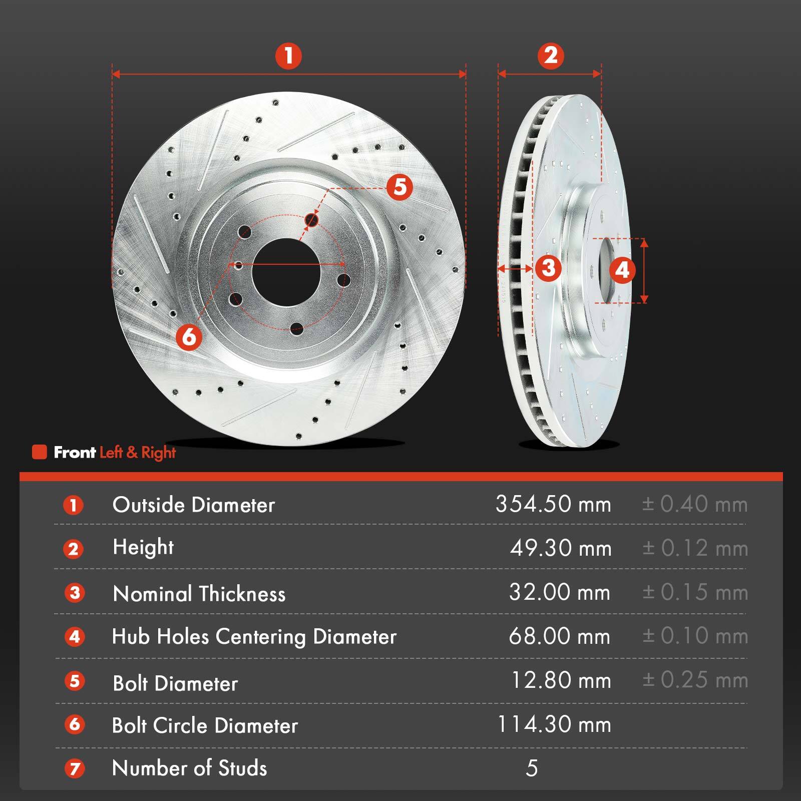 Front Drilled Brake Rotor & Ceramic Brake Pad for INFINITI Q50 Q60 Nissan 370Z