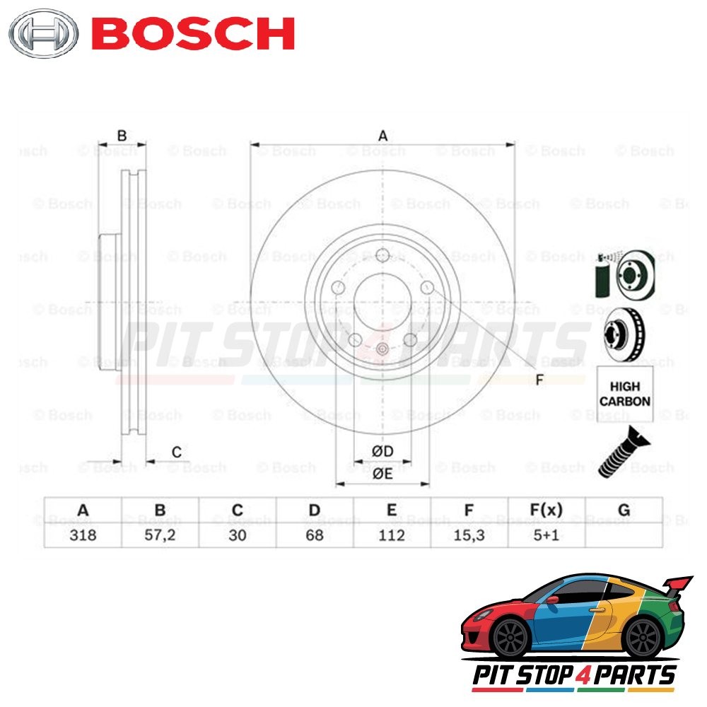 Bosch 0986479E49 Brake Disc Single 57 mm 8A61531E 8W61531AA 8W61531H
