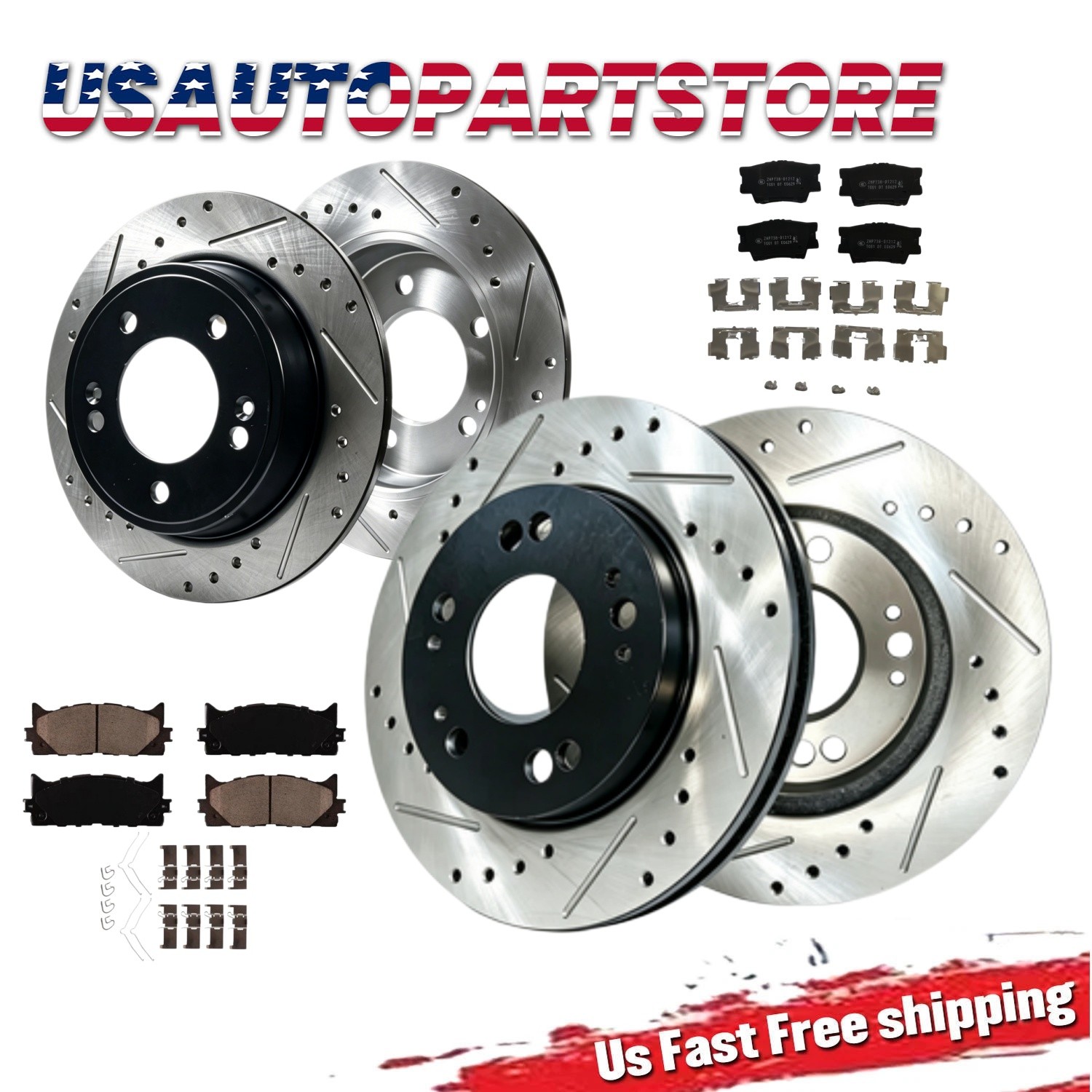 Front + Rear Disc Rotors Ceramic Brake Pads for Toyota Camry Avalon Lexus ES350
