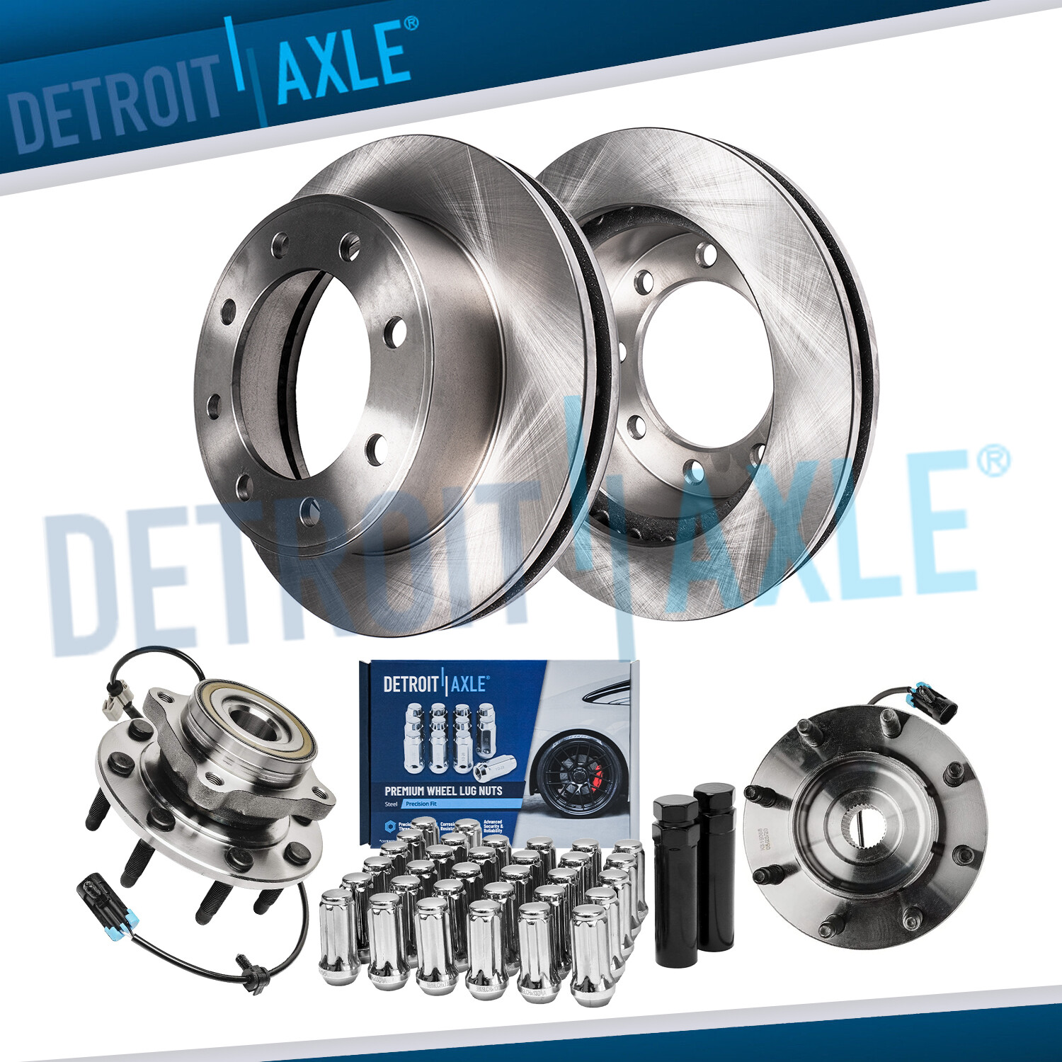4WD Front Disc Rotors & Wheel Hubs +32pc Lug Nuts w/keys for Silverado 1500 2500
