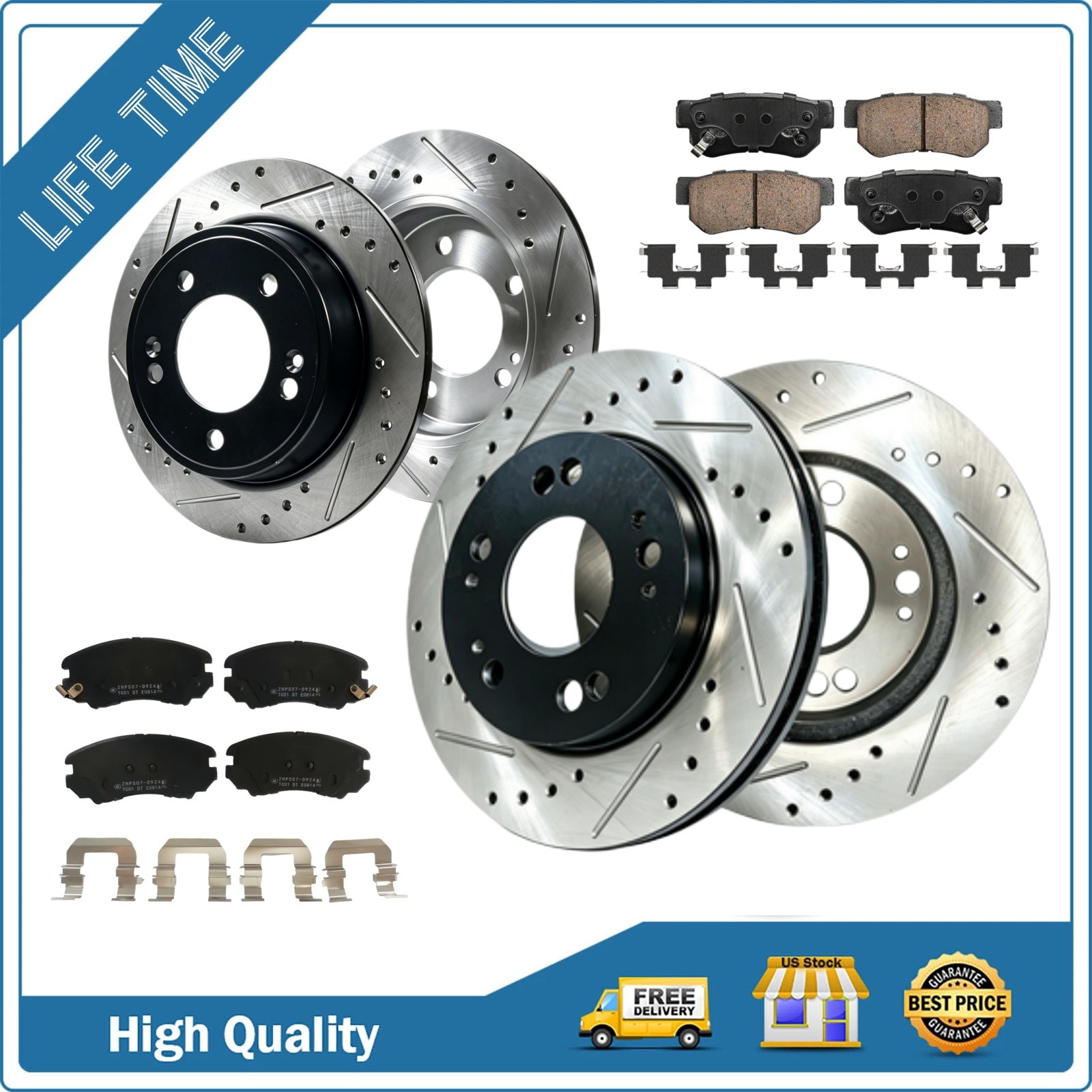 10.83″Front & 10.31″Rear Rotor Ceramic Brake Pad for 2008 2009 Hyundai Elantra
