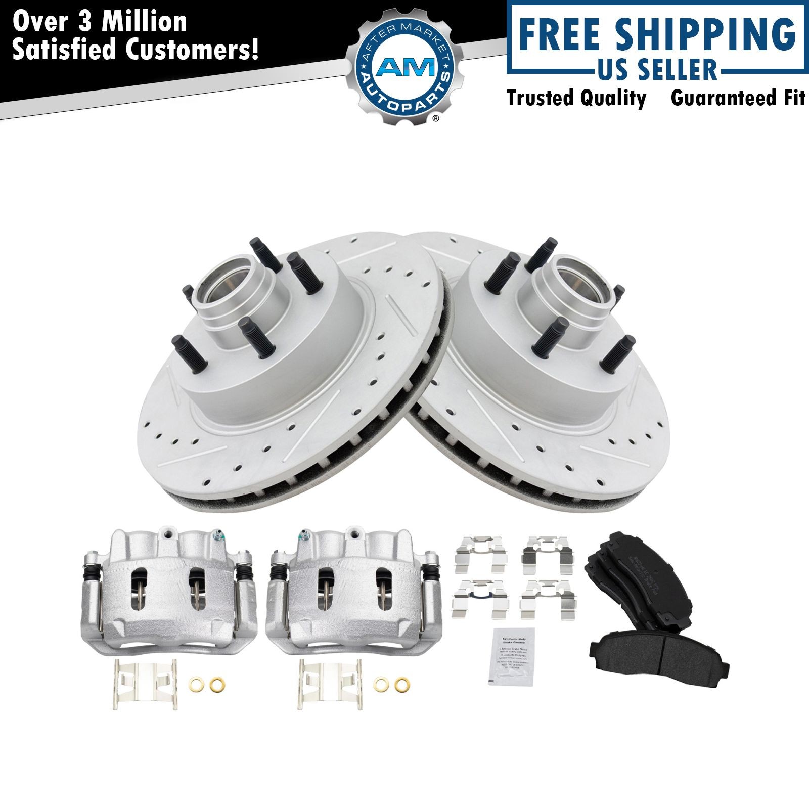 Front Brake Calipers Pads & Drilled Rotors For 2003-2008 Mazda B2300