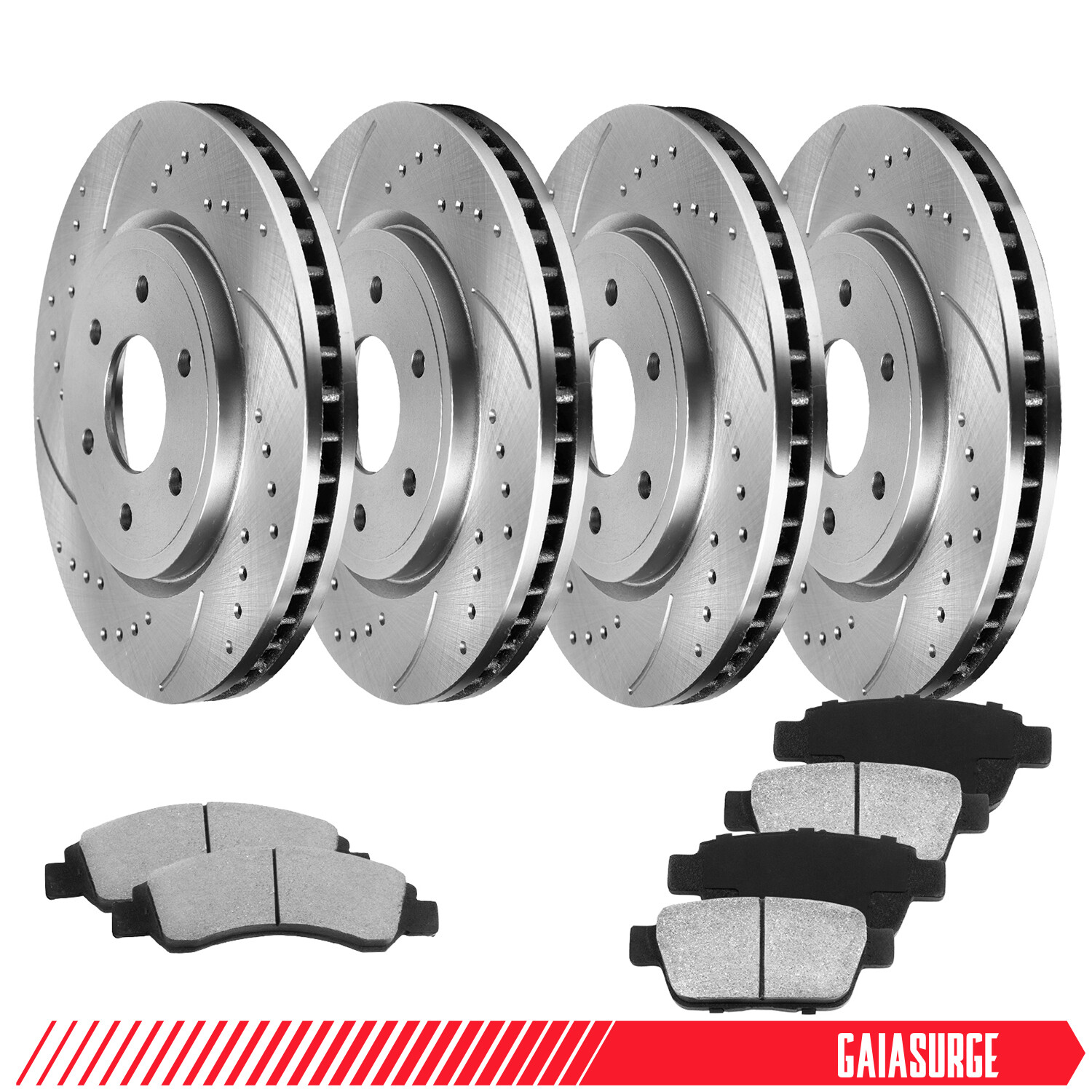 Front Rear Drilled Rotors Ceramic Brake Pads for 2006-09 Chevy Trailblazer Envoy