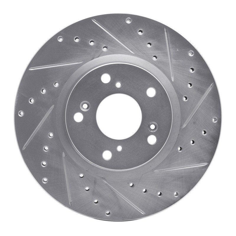 R1 for 06-15 Honda Civic Si Front Right Drilled & Slotted Silver Brake Rotor