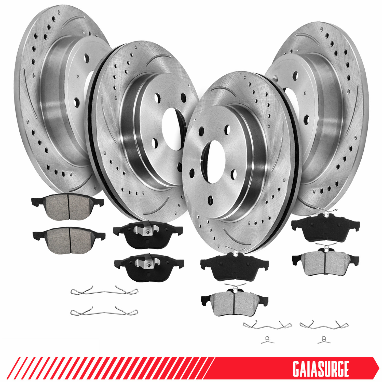 Front & Rear Drilled Brake Rotors Ceramic Pads Kit For 2013-2018 Ford C-Max 2.0L