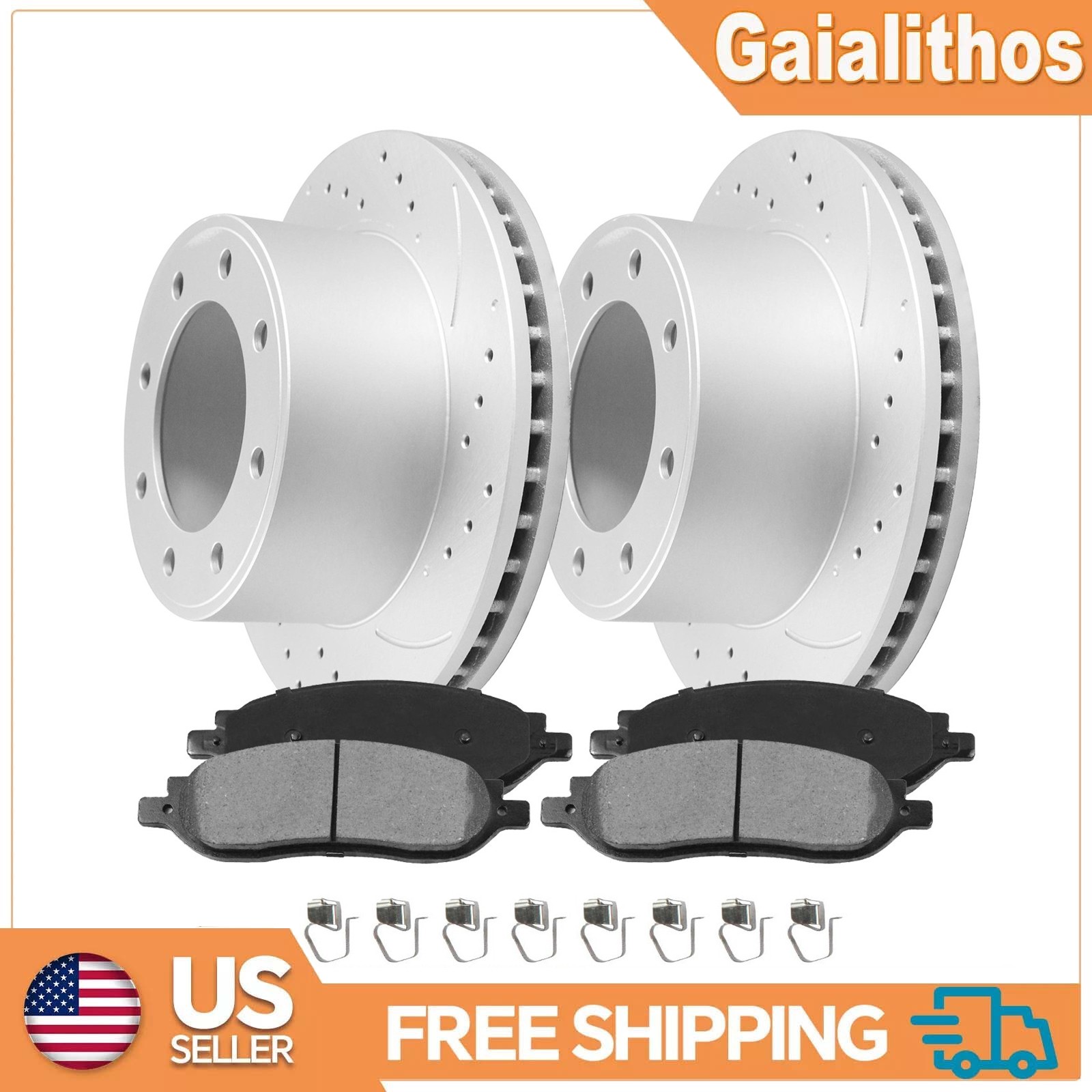 4WD Rear Drilled Rotors Brake Pads Kit for 2005 2006 2007 Ford F-250 F-350 SD