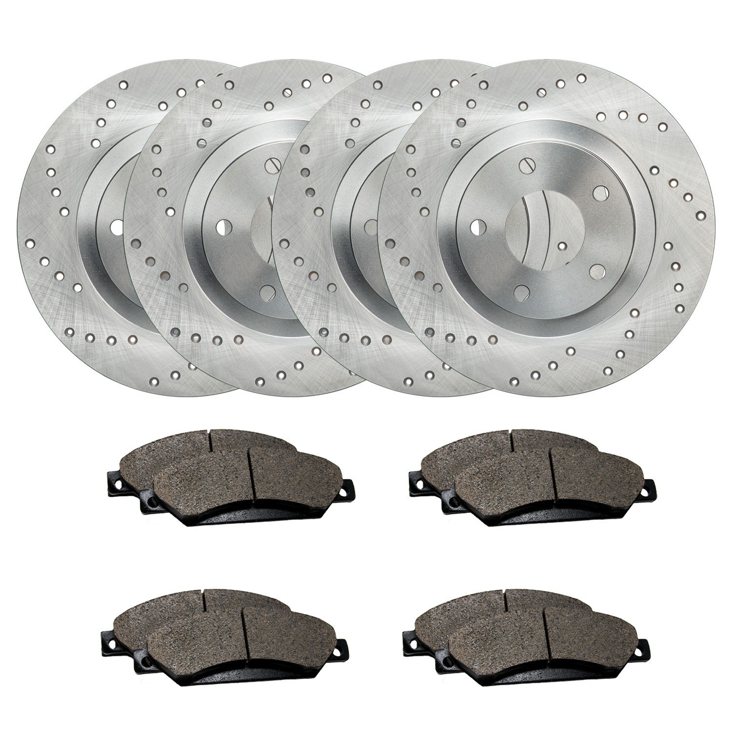 Front & Rear Drilled Brake Rotors + Pads for 2020 Audi A3 Qutro