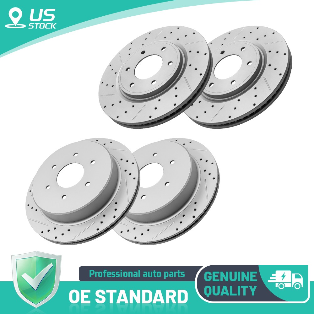 13.78 in Front & 13.58 in Rear Drilled Brake Rotors for Nissan Titan 2017-2023