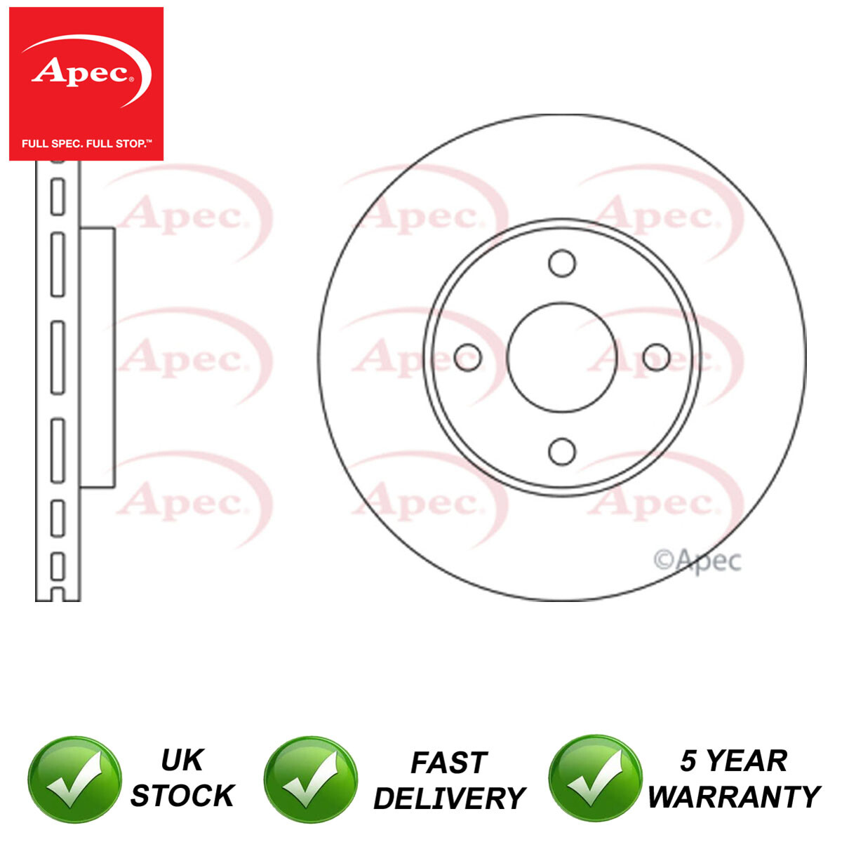 Brake Disc Front Apec Fits Ford Fiesta 2005-2008 2.0 1445625