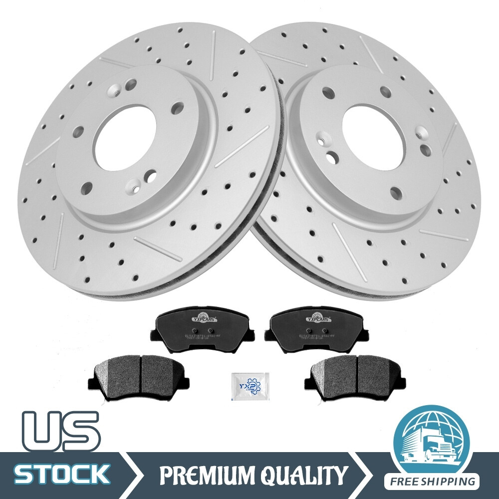 280mm Front Drilled Rotors + Brake Pads for Hyundai Elantra Veloster Kia Forte