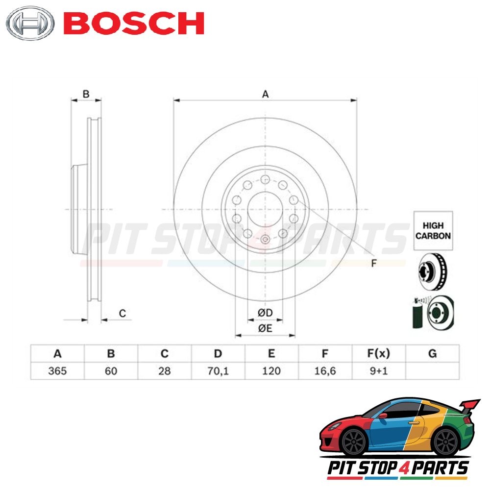 Bosch 0986479G56 Brake Disc Single 60 mm Fits Mercedes-Benz S-Class 2013-2017