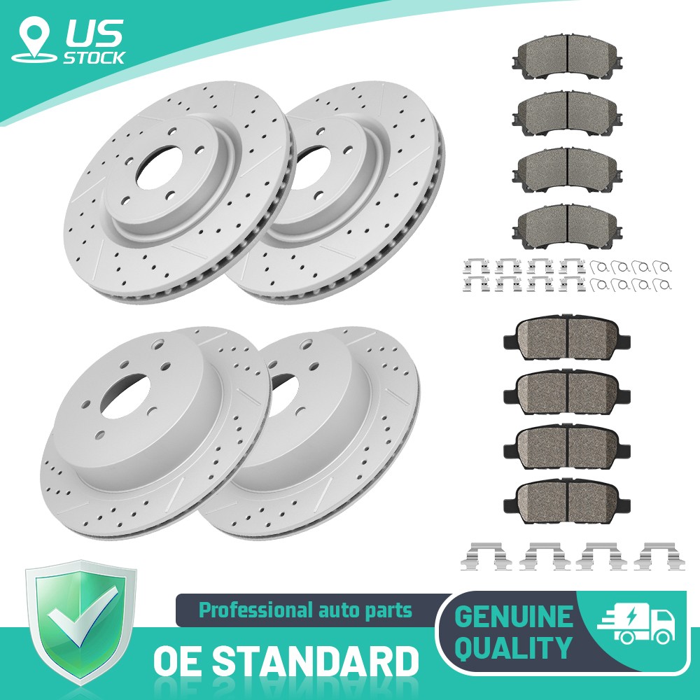 Front & Rear Drilled Rotors and Brake Pads for Infiniti Q50 Q60 2018-2022 Luxe