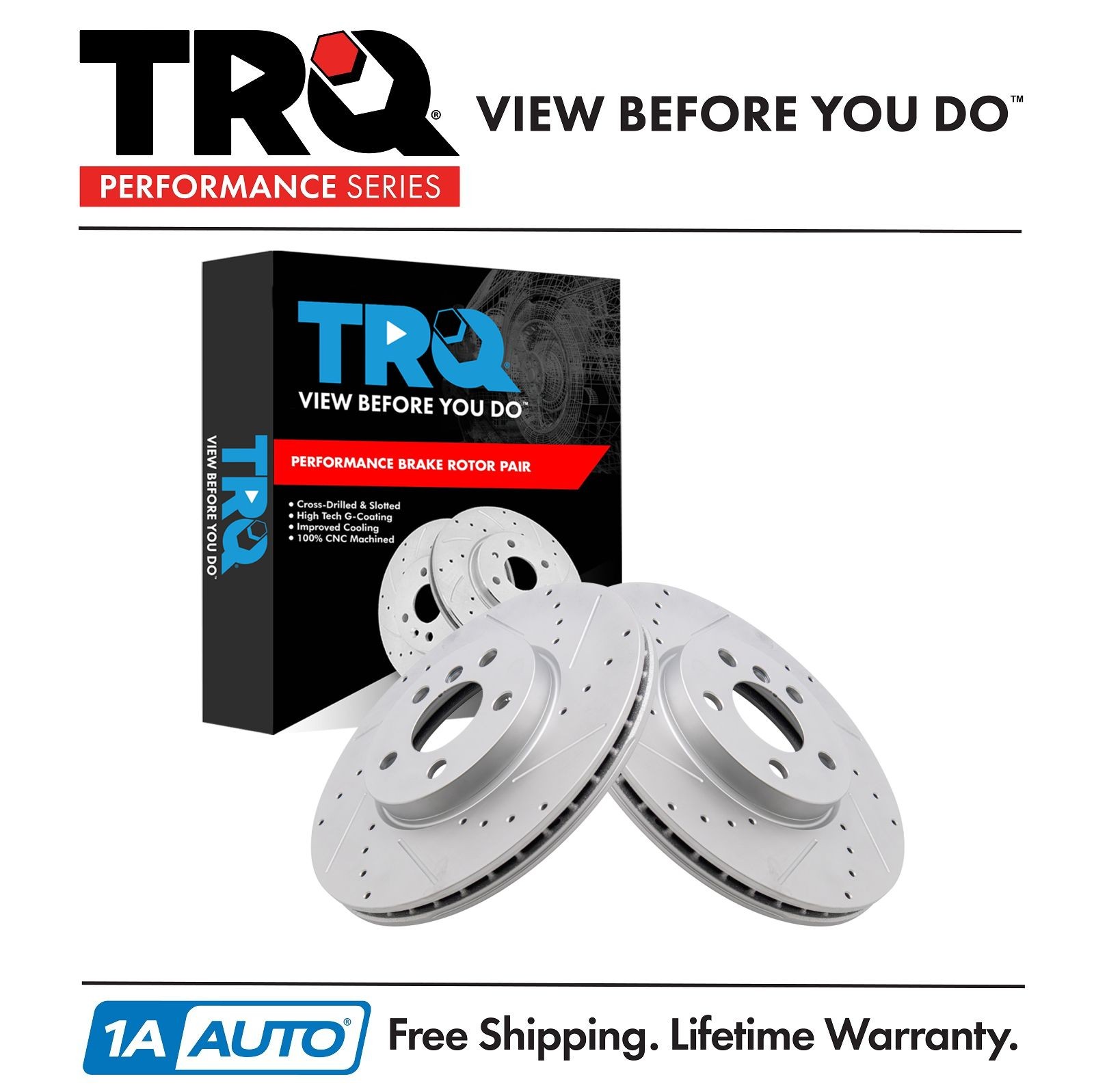 TRQ Performance Brake Rotors Set Premium G-Coated Slotted X Drilled Fits Mini
