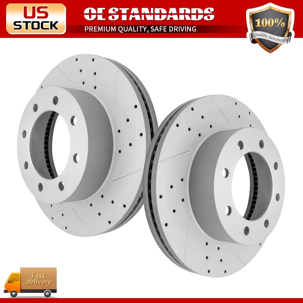 8 Lugs 4WD Front Disc Drilled Rotors for Ford F-250 F-350 Super Duty 2013 – 2025
