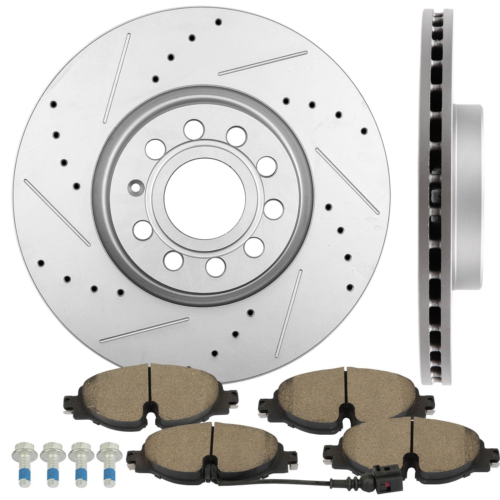 Drill Slot Rotor Front Brake Ceramic Pad For Volkswagen GOLF 2017 All Models
