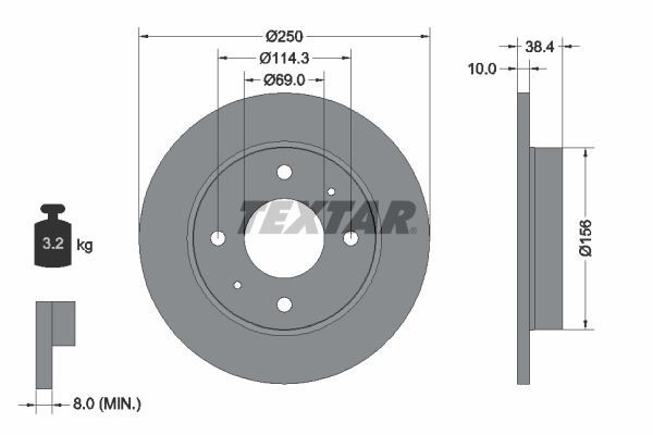 2X Textar 92134903 Rear Brake Discs 250mm Solid Fits Mitsubishi Smart Colt Czc