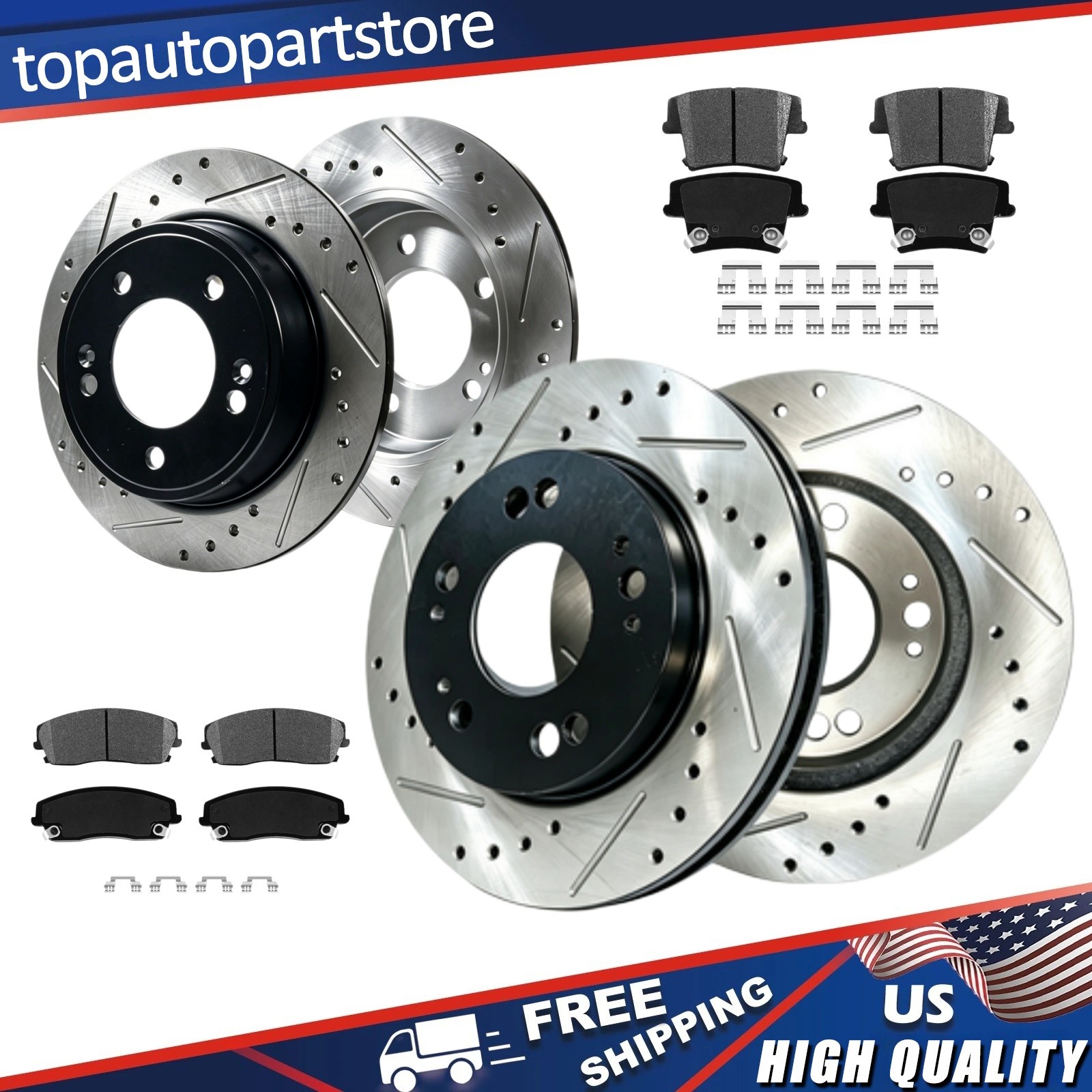 Front Rear Drilled Slotted Rotors Brake Pads for Dodge Magnum 2005 2006 2007