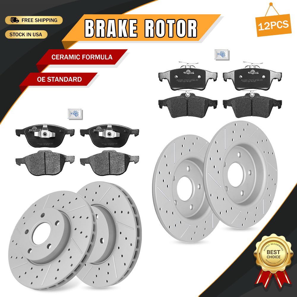 Front & Rear Disc Brake Rotors Ceramic Pads for Ford Focus 2013-2018 SE Electric