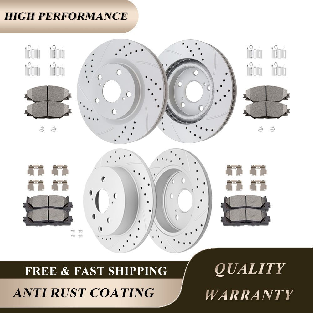 296mm Front and Rear Drilled Rotors Brakes Pads Kits Fit for Toyota Rav4 5 Lugs