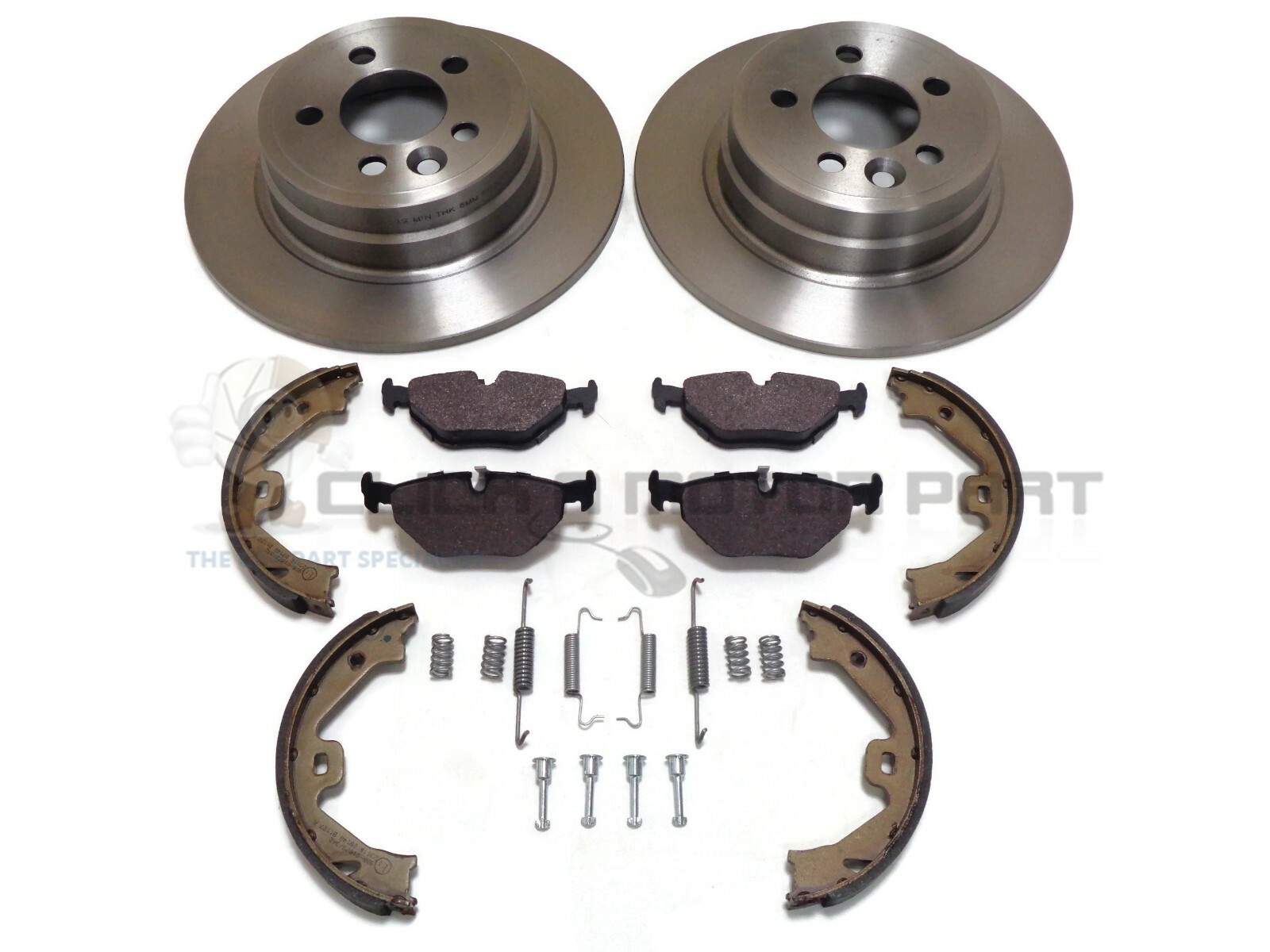 ROVER 75 & MG ZT REAR 2 BRAKE DISCS AND PADS & HANDBRAKE SHOES & FITTING KIT NEW