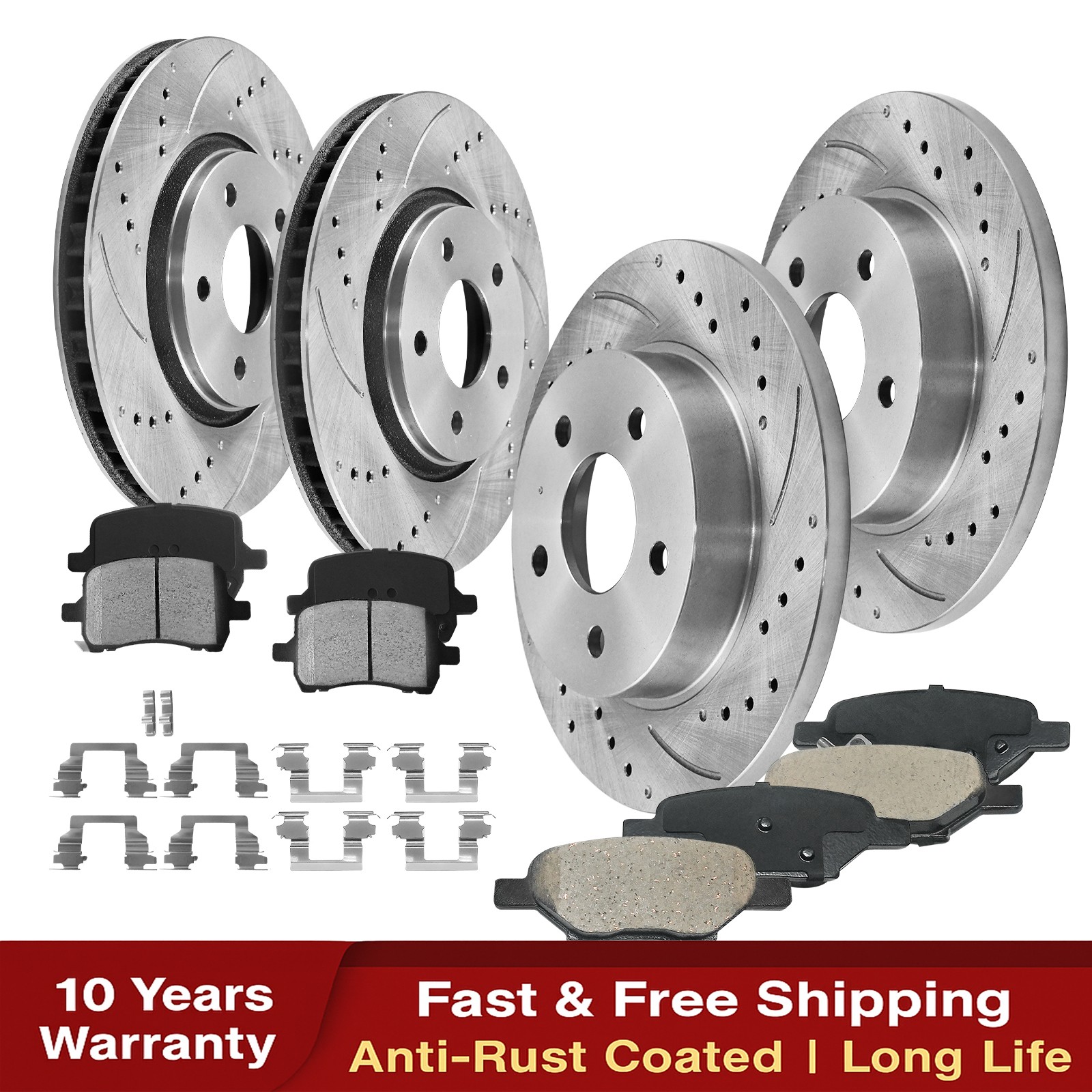 Front Rear Drilled Rotors Brake Pads for 2009 -2010 2012 Chevy Malibu