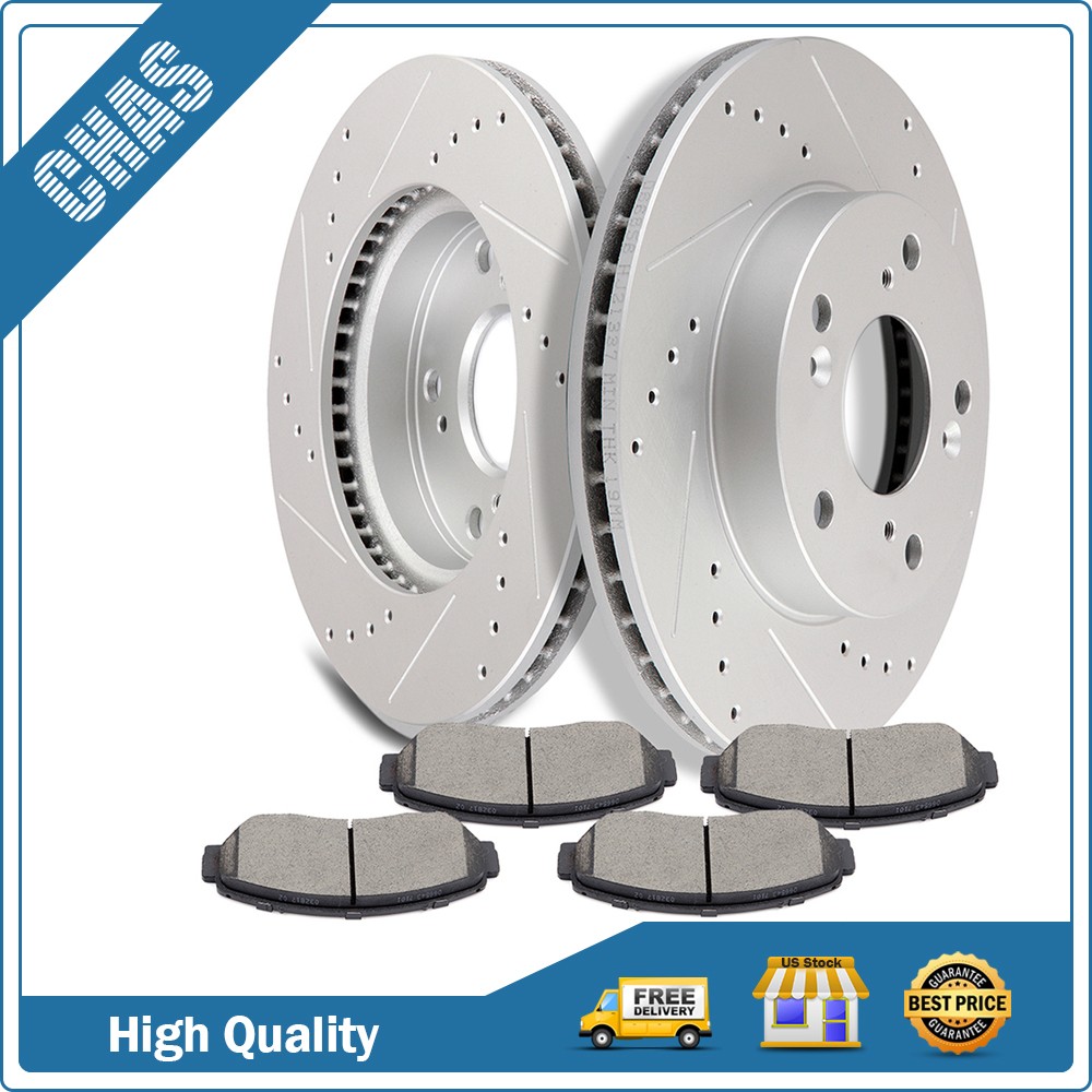 Front Brake Disc Rotors And Ceramic Pads Fits 2015 Honda Civic Drilled,Slotted