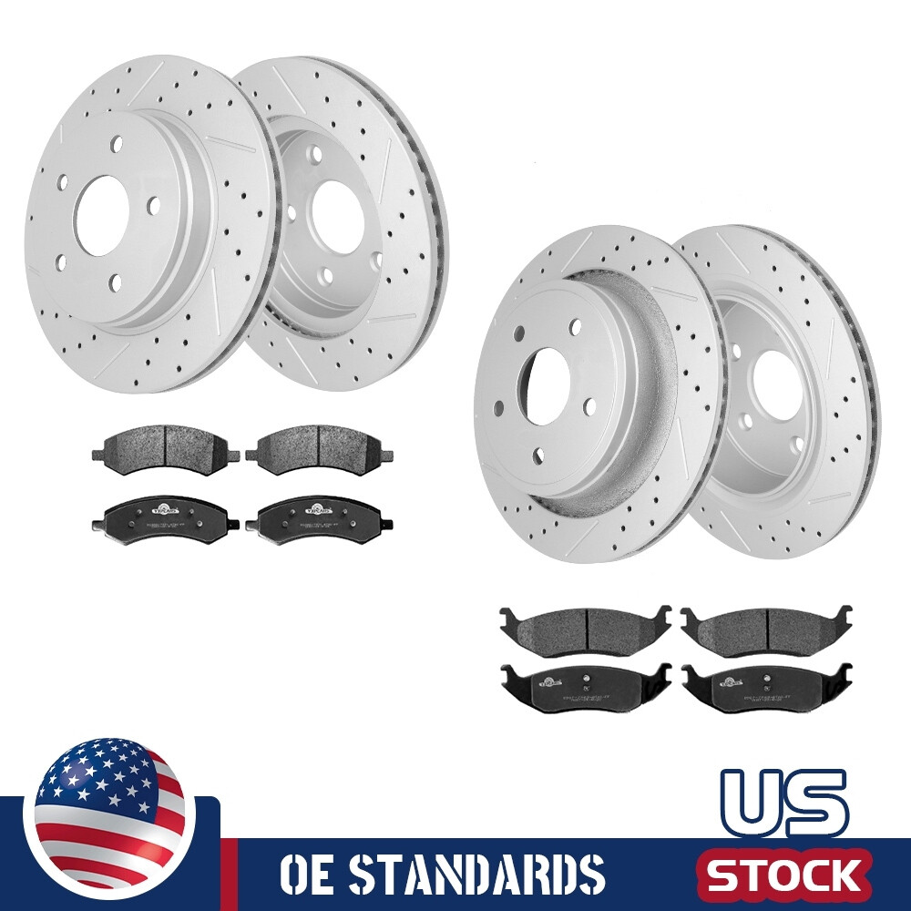 Front & Rear Drilled Rotors + Brake Pads for 2006 – 2021 Dodge Ram 1500 5 Lug